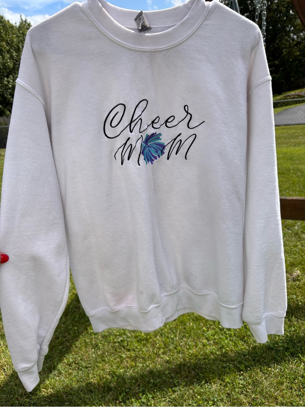 White "Cheer Mom" Embroidered Sweatshirt